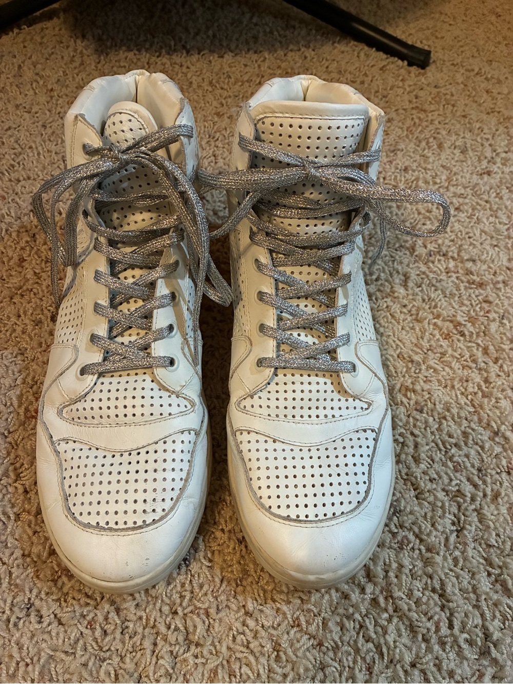 Matisse White Perforated High-Top Sneakers with Silver Laces